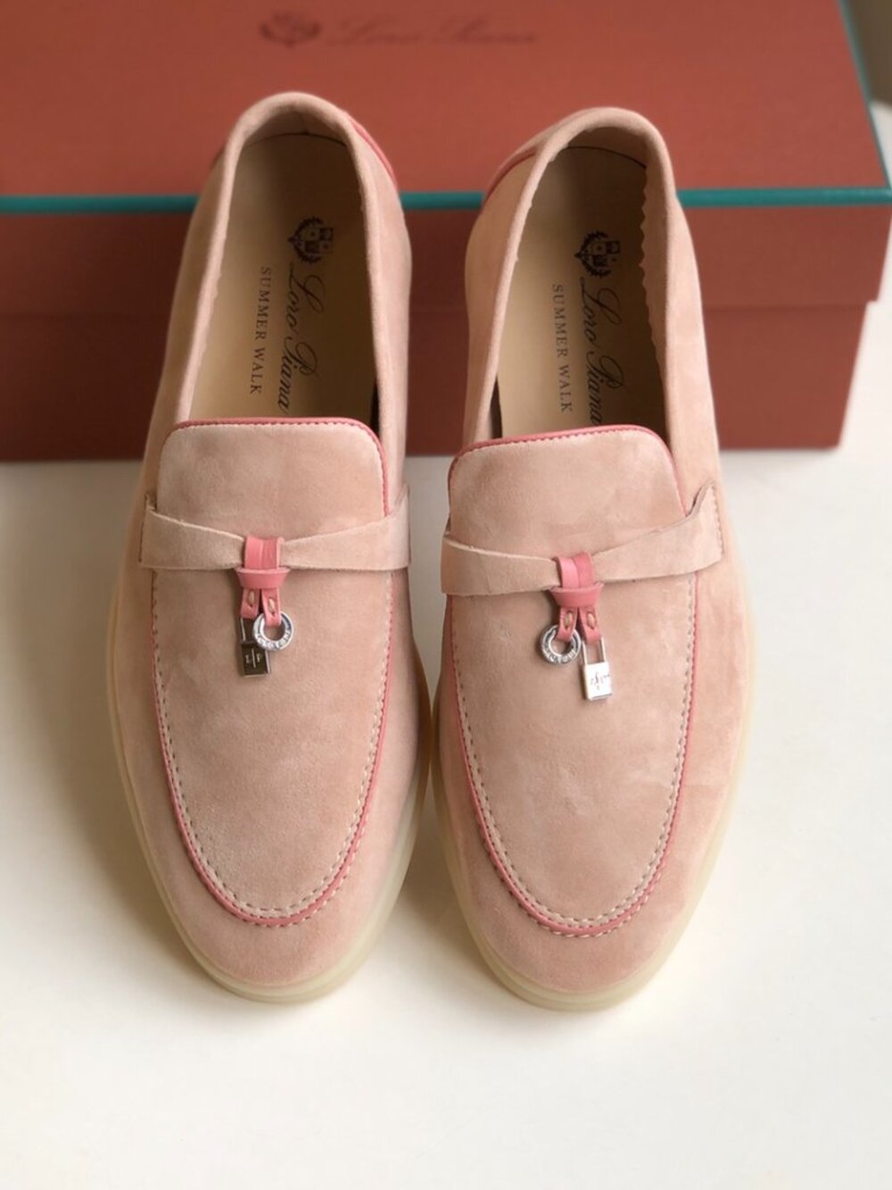 Loro Piana Sand Pink Stitched Loafers